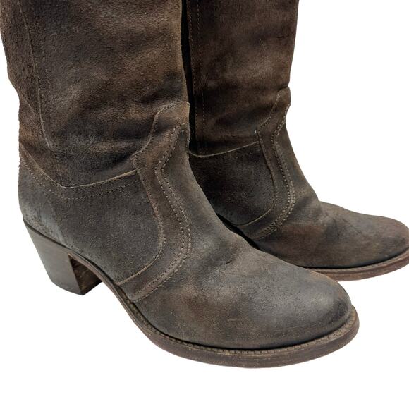 Frye Jean Jane Brown Roughout Leather Stitched Pull On Tall Riding Western Boots - Picture 7 of 12